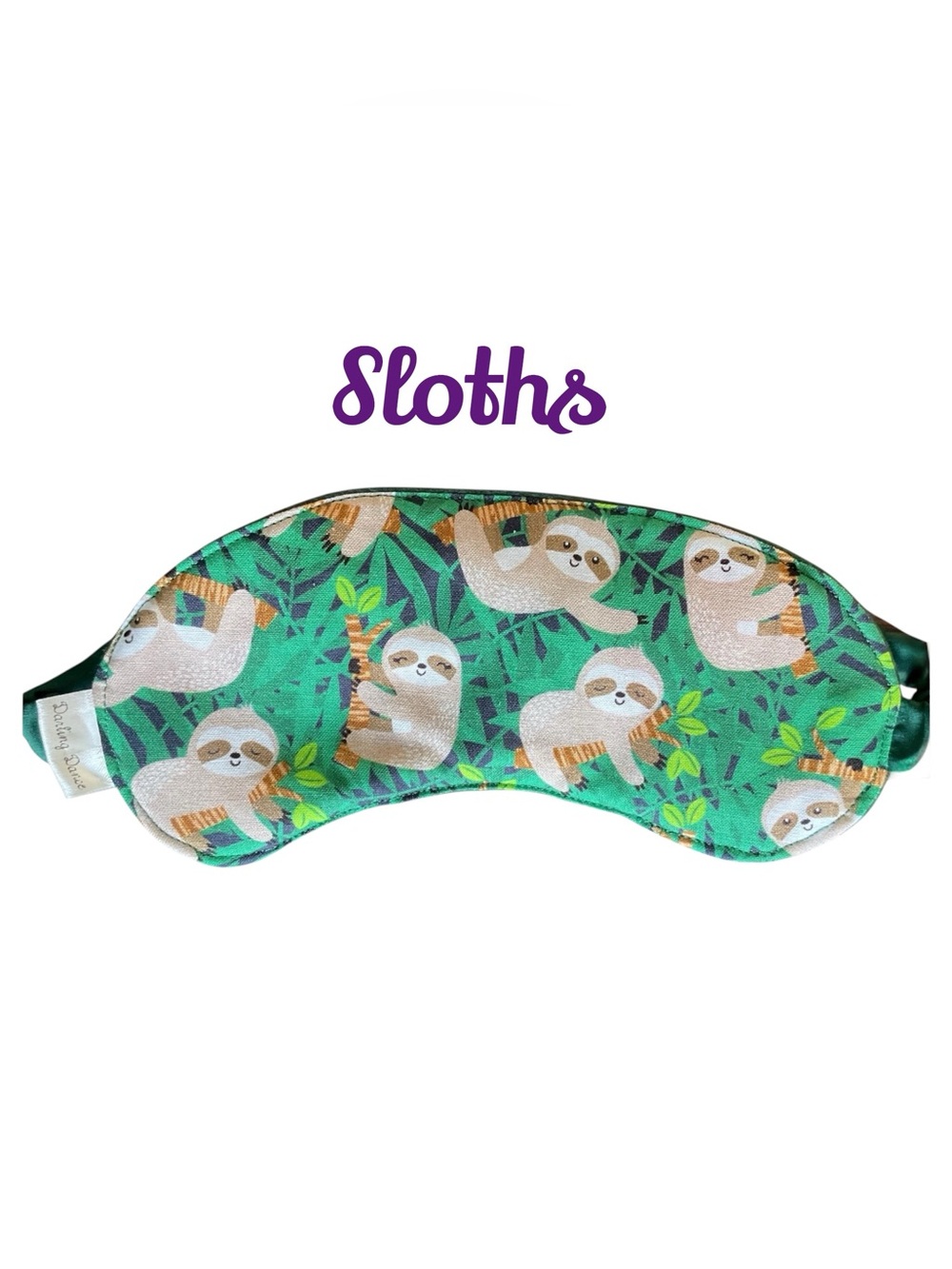 Kids Sleep Mask with Sloth Print, Green Flannel